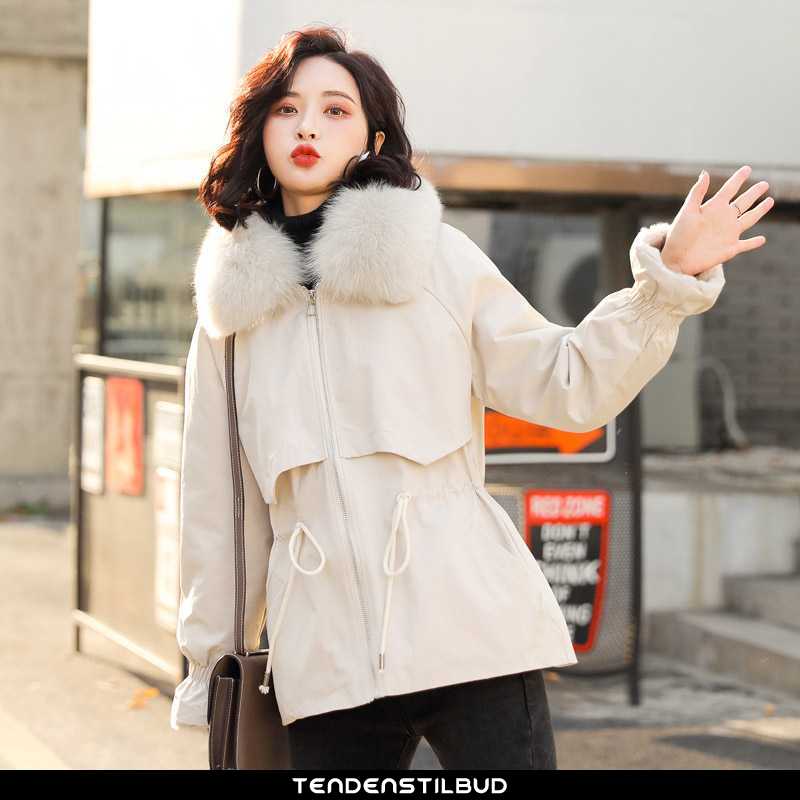 Bomuld frakke casual mode behagelige med hætte langærmet elegante trend vinter beige - tendenstilbud.com