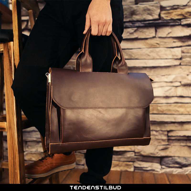 computertaske håndtaske herre læder casual mode vintage brune - tendenstilbud.com