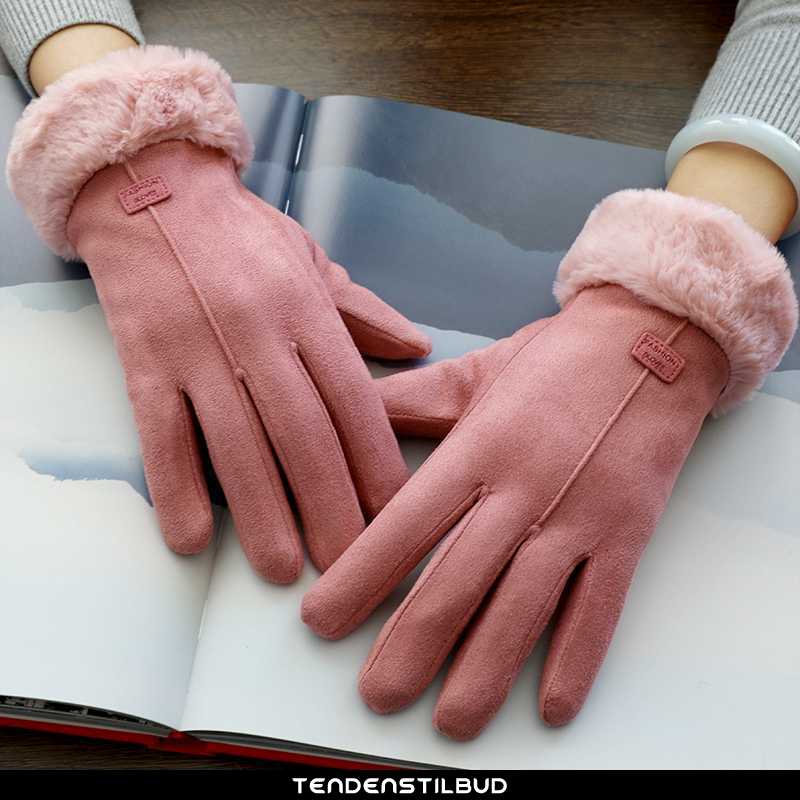 Handsker dame læder varm vandtætte tykke vinter lyserød -