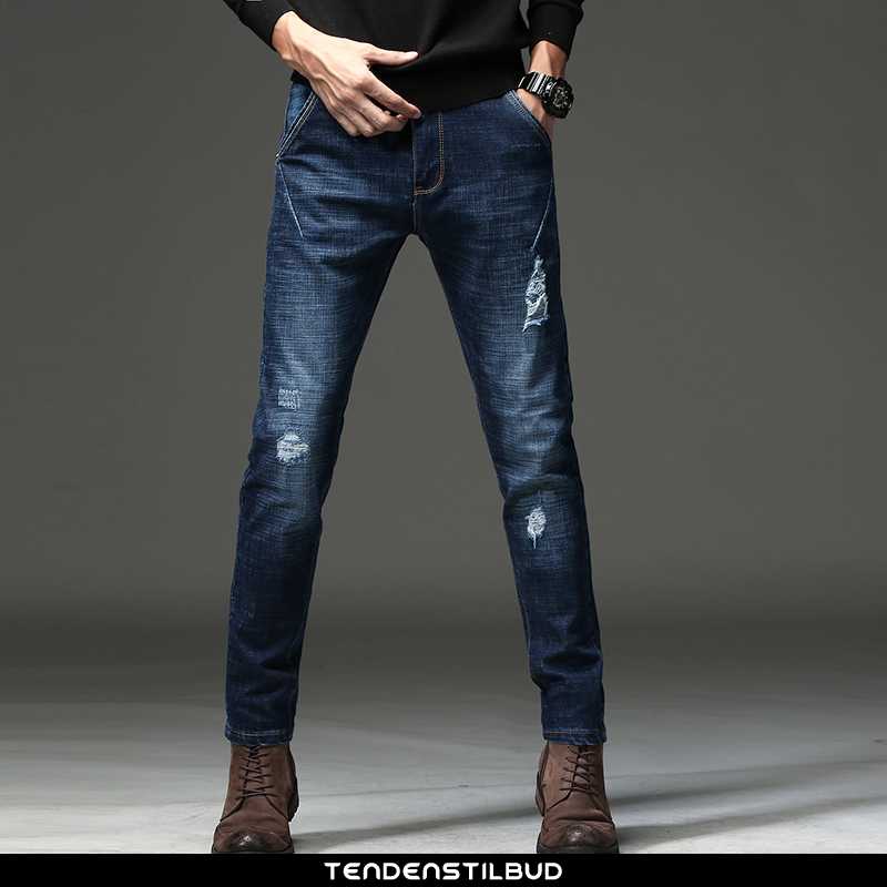 Svække couscous hjemme Cowboybukser bukser jeans herre casual stretch skinny slim fit trend lang  mørkeblå - tendenstilbud.com
