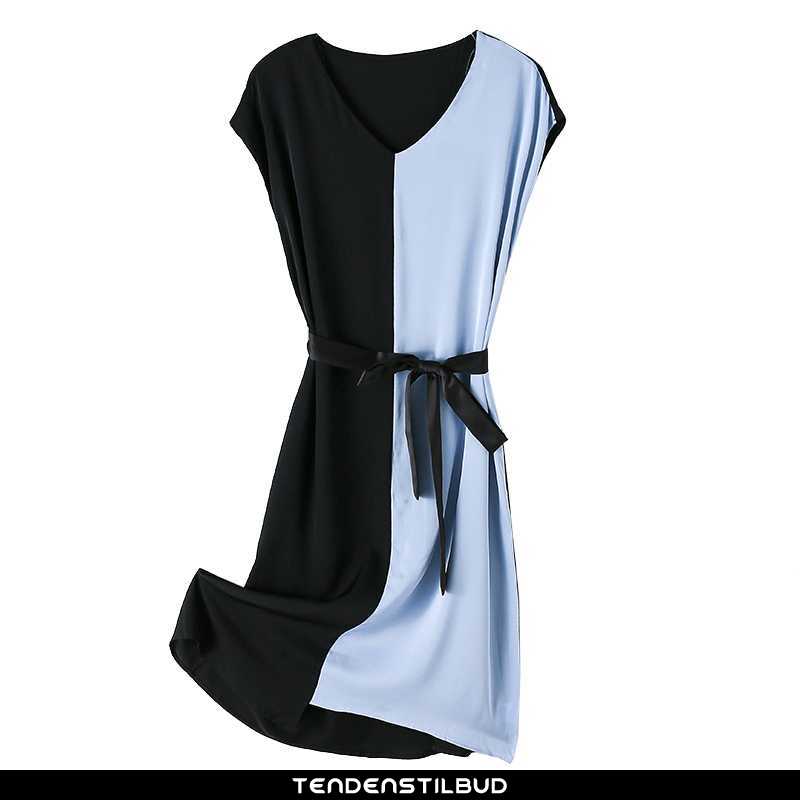 Kjole kjoler dame silke mode behagelige kortærmet elegante trend sommer blå - tendenstilbud.com