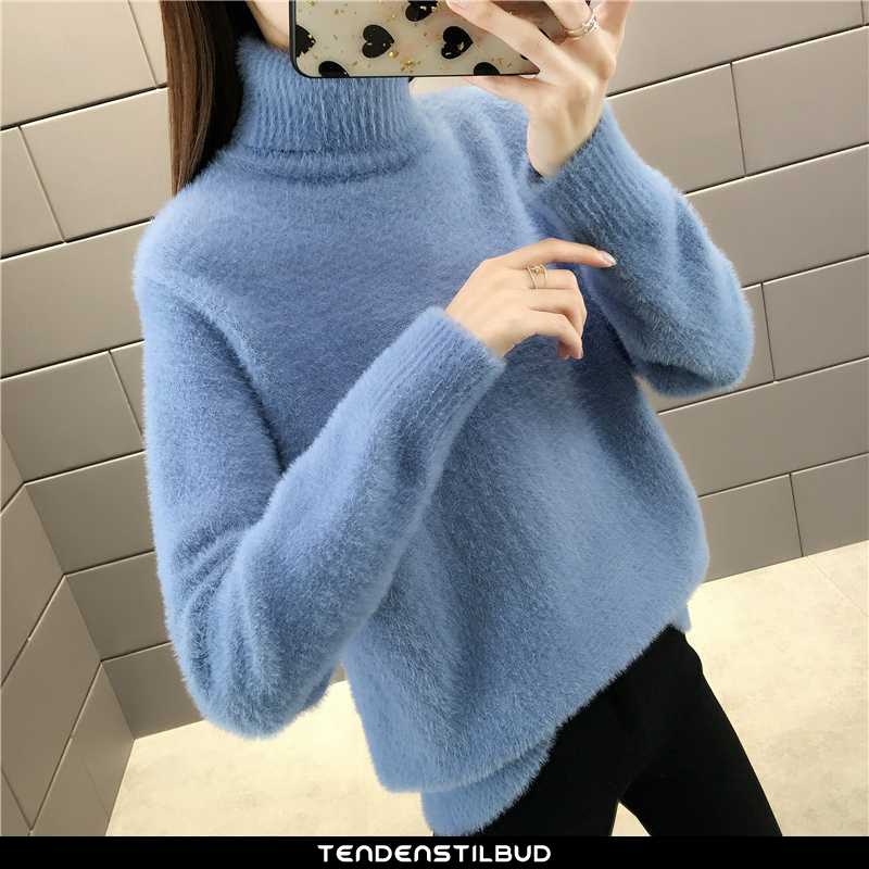 Striktrøjer sweater sweatere dame mode behagelige langærmet vinter mørkeblå - tendenstilbud.com