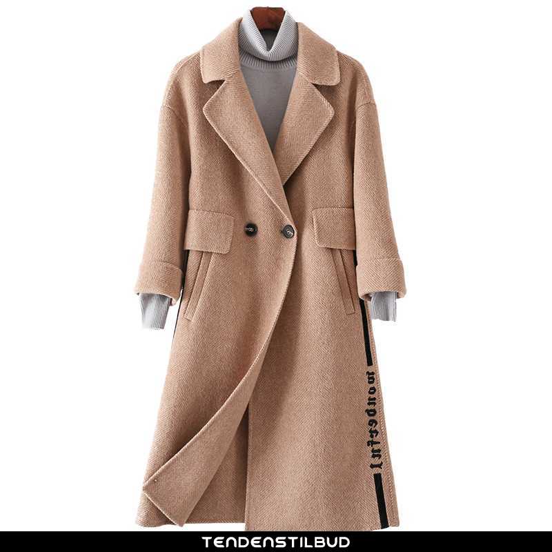 Frakke dame casual mode uld elegante trend khaki -