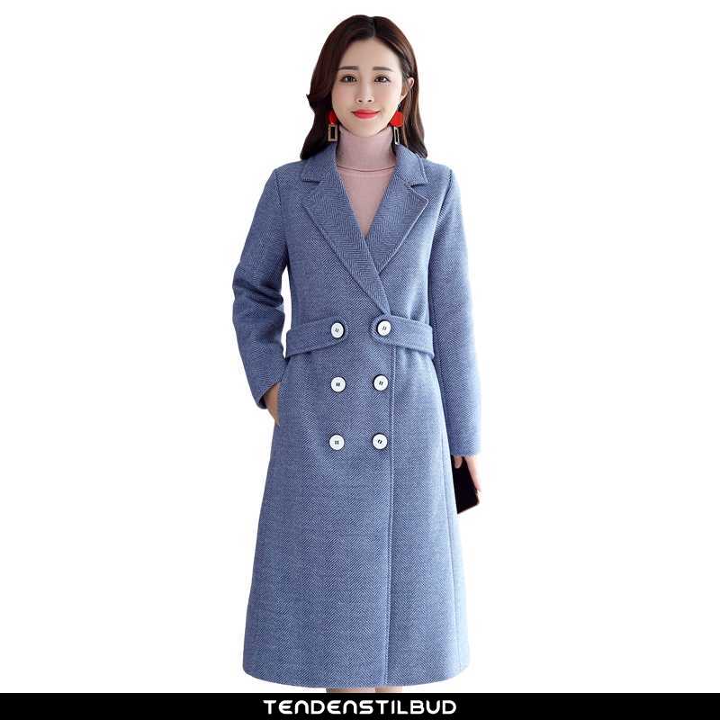 Frakke uldfrakke dame mode behagelige uld blå tendenstilbud.com