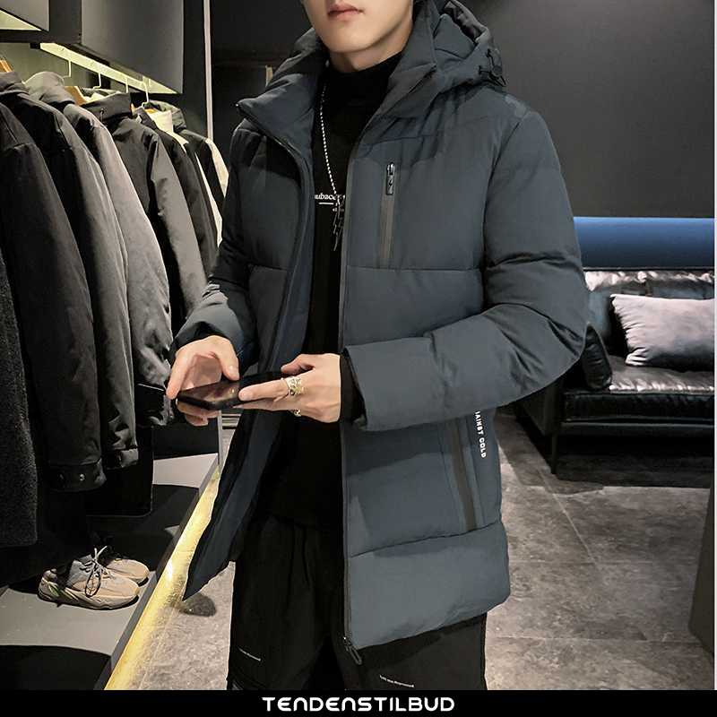 Bomuld jakke frakke casual med hætte tykke vinter lang grå - tendenstilbud.com