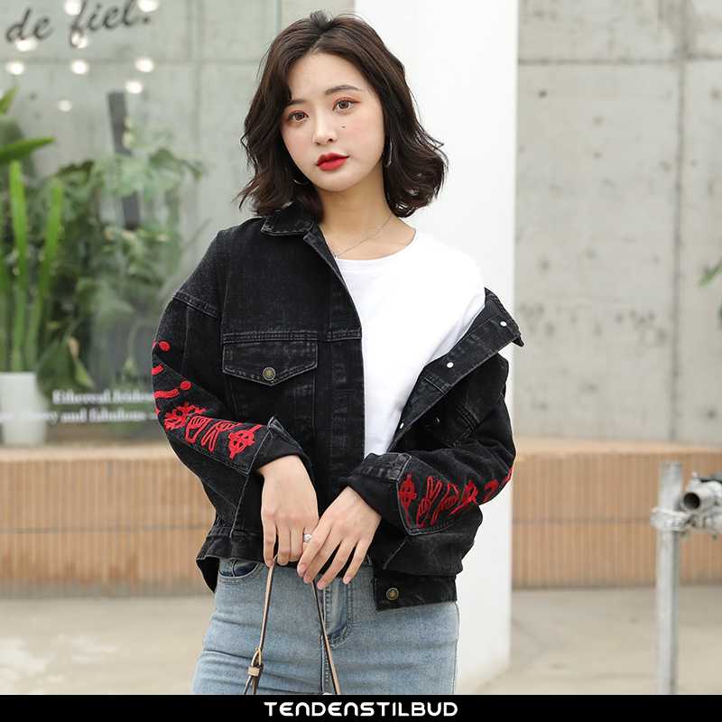 Frakke Dame Jakke Denim Trend Kvinder