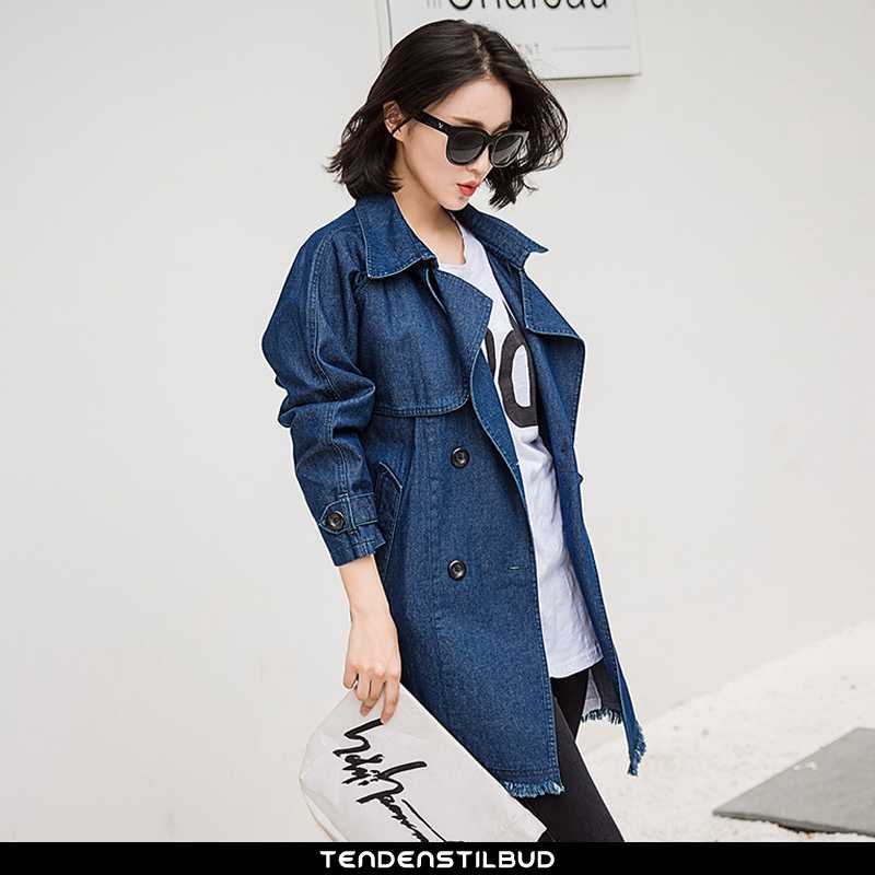 Frakke Dame Trenchcoat Denim Straight Ny