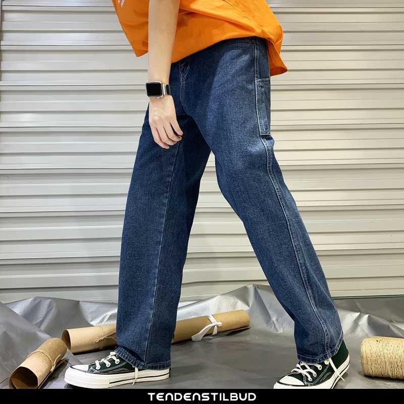 Cowboybukser bukser jeans straight løse vintage trend mørkeblå -