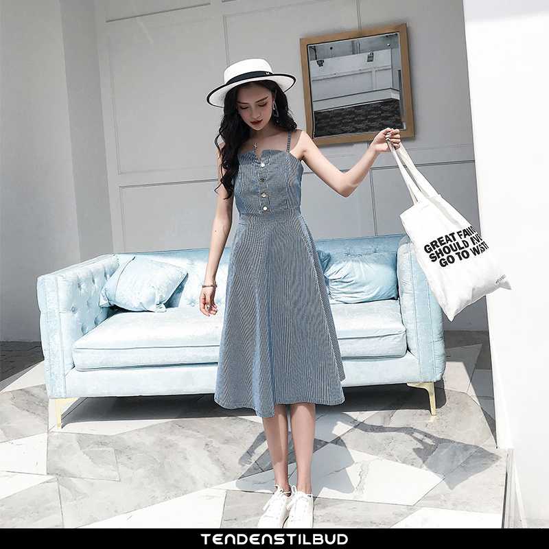 Kjoler Dame Kjole Denim Sommer Med Seler