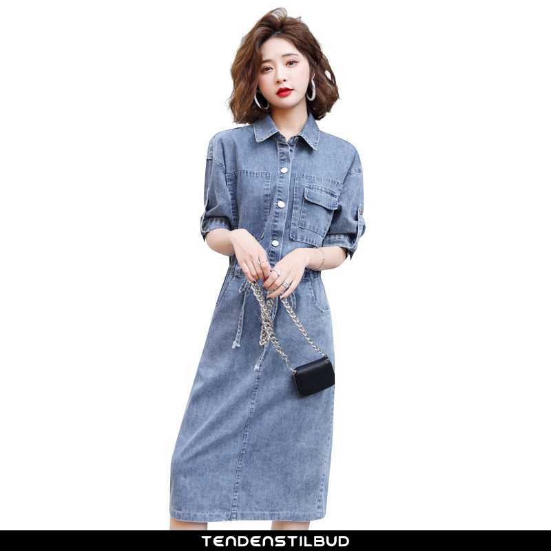 Kjoler Dame Kjole Denim Sommer Stramme