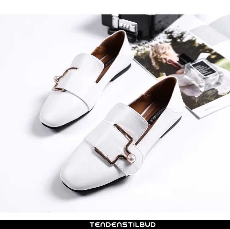 Loafers Dame Lædersko Læder Vintage Hvid