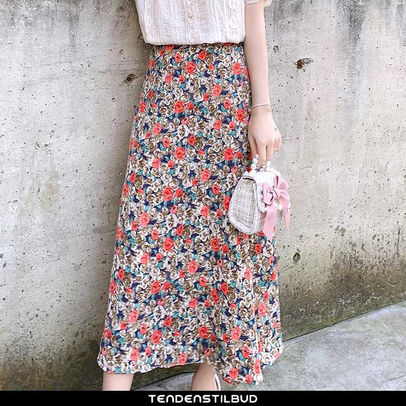 Nederdel Dame Chiffon Blomstret Elegante