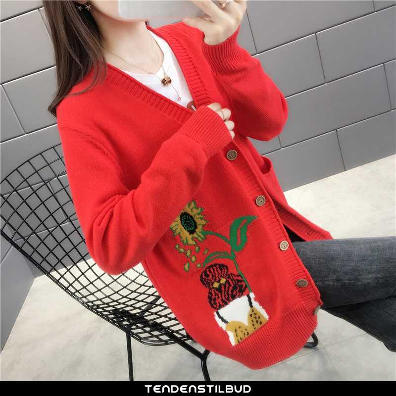Sweatere Dame Cardigan Strikket Casual Med Knapper