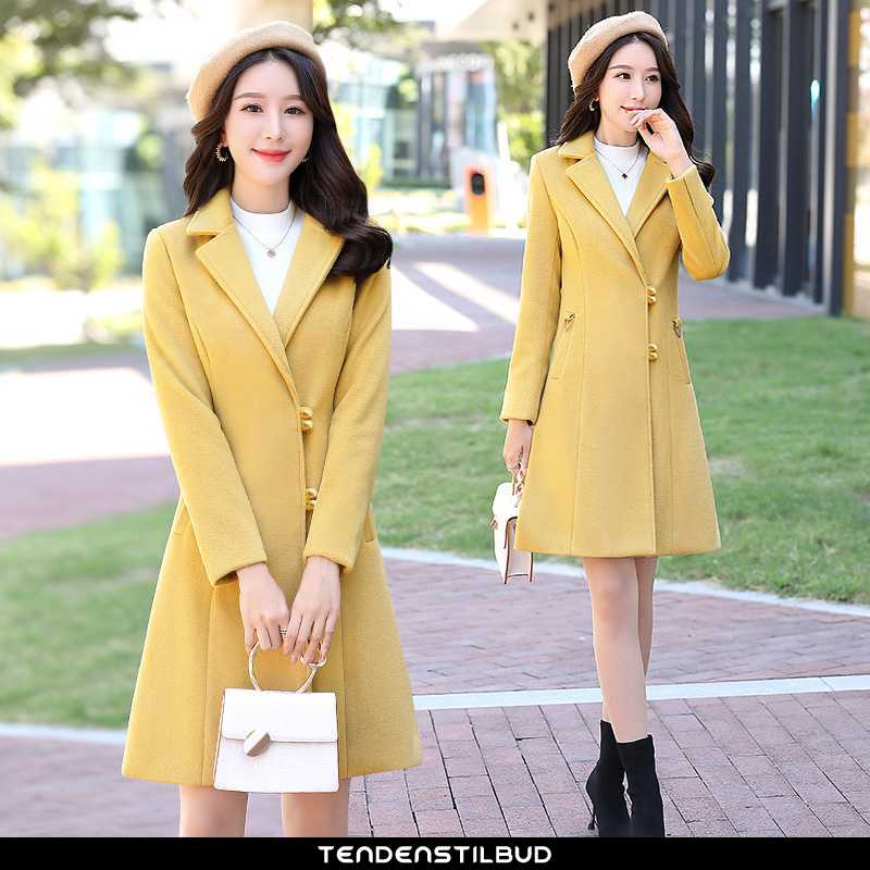 Uldfrakke Dame Frakke Elegante Revers