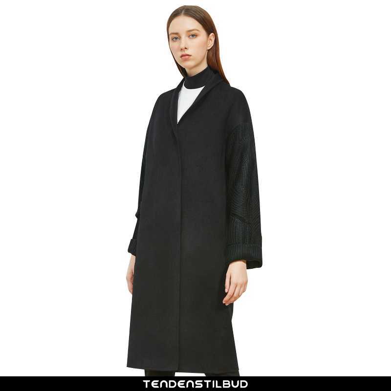 Uldfrakke Dame Slim Fit Gavmild Sort